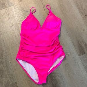 Women’s Pink tummy control one piece swimsuit. ~ large.